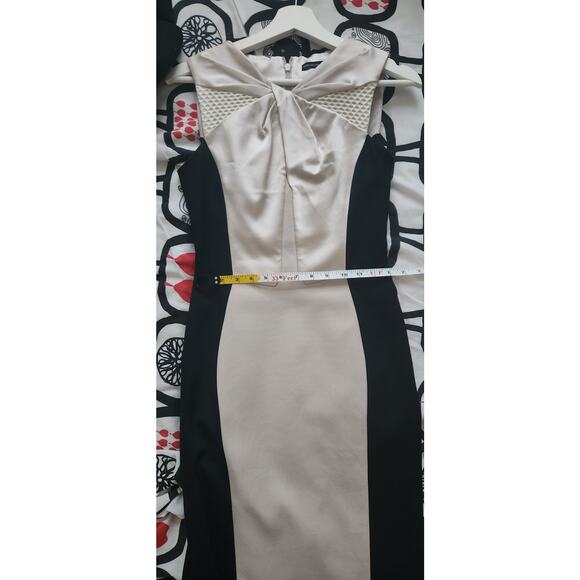 Karen Millen Knot Neckline Pencil Dress - Black, White, and Tan/Champagne 6 - Picture 11 of 14